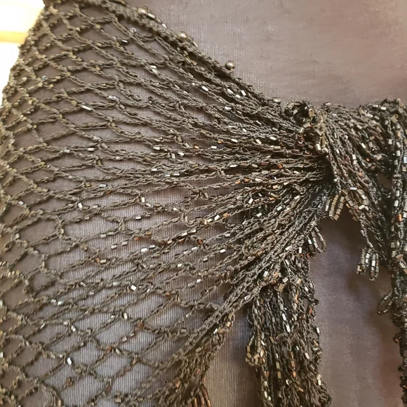BLACK beaded scarf, belly dancing, swim cover up - Picture 3 of 3